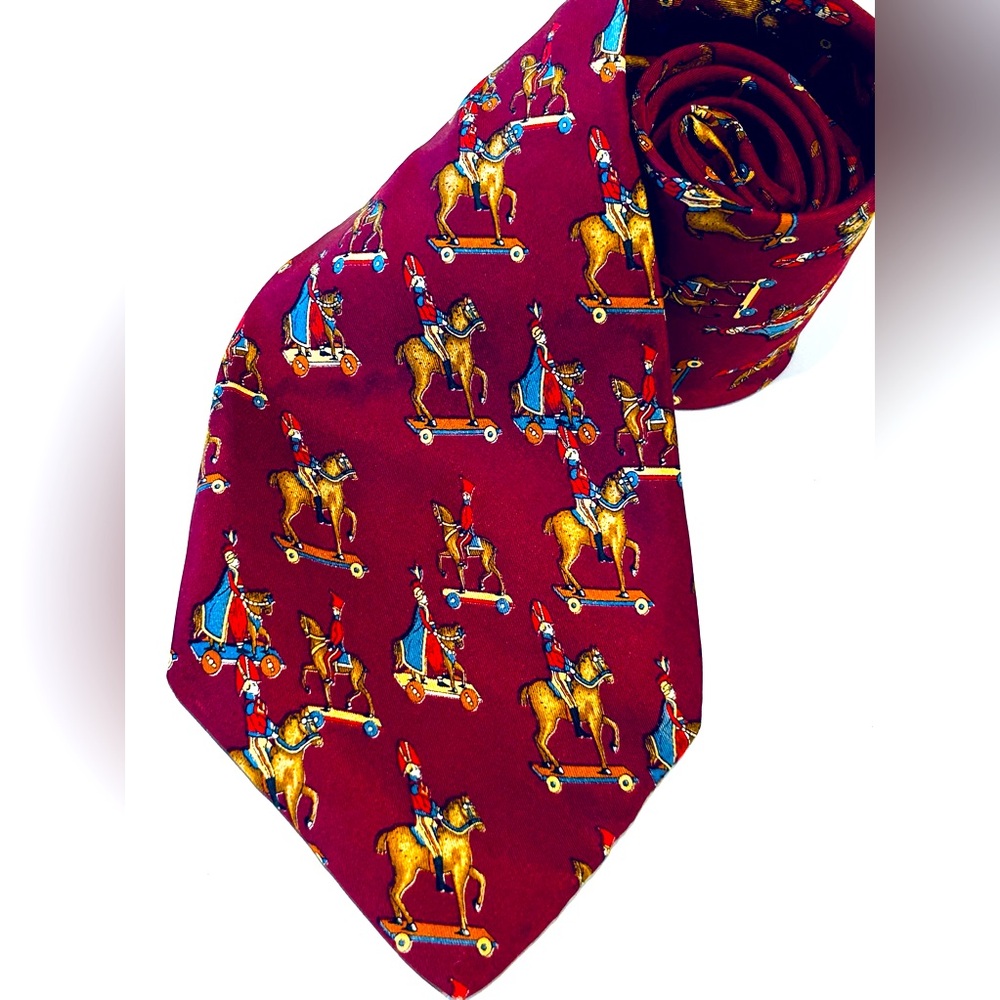 Vintage Salvatore Ferragamo Novelty Print Soldiers Toy Horses & Skateboards Tie